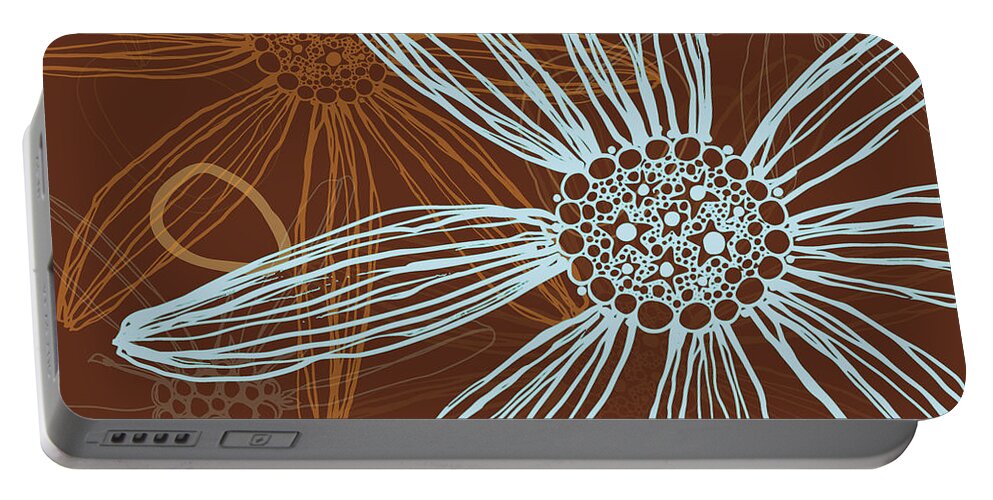 Flower Silhouettes Portable Battery Charger featuring the digital art Flower Silhouette Modern Line Art in Brown by Patricia Awapara