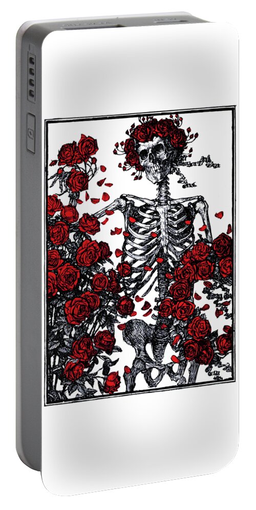 Skeleton Portable Battery Charger featuring the digital art Flowers and bones by Madame Memento