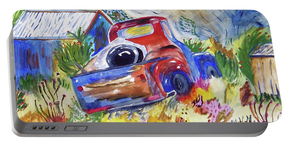 Watercolor Portable Battery Charger featuring the painting Flowers and Junk by Genevieve Holland