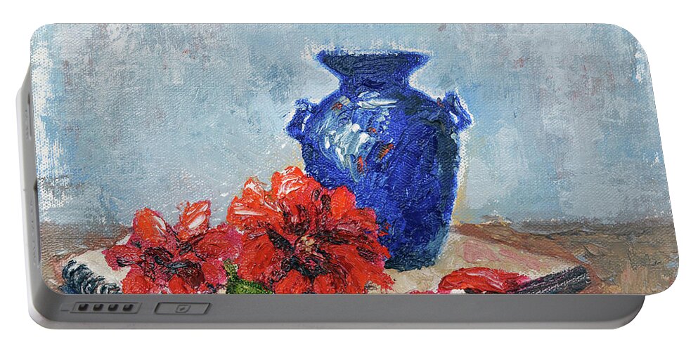 Flowers Portable Battery Charger featuring the painting Flowers from my garden 8 by Uma Krishnamoorthy