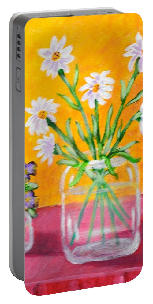 Flowers Portable Battery Charger featuring the painting Flowers in Jars by Nancy Sisco