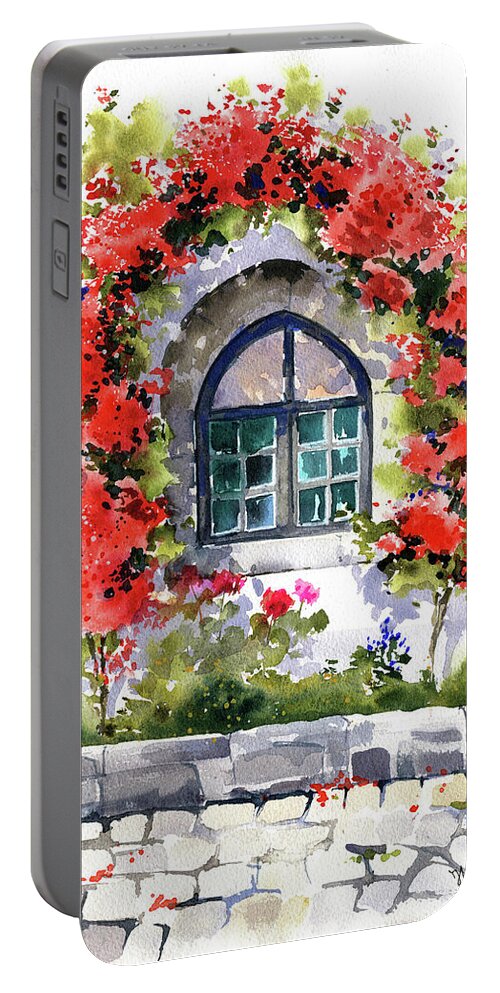 Portugal Portable Battery Charger featuring the painting Flowers of Marvao in Portugal by Dora Hathazi Mendes