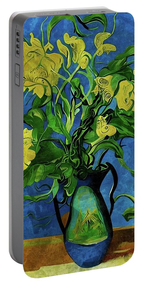 Flowers Portable Battery Charger featuring the digital art Flowing Flowers by Ally White