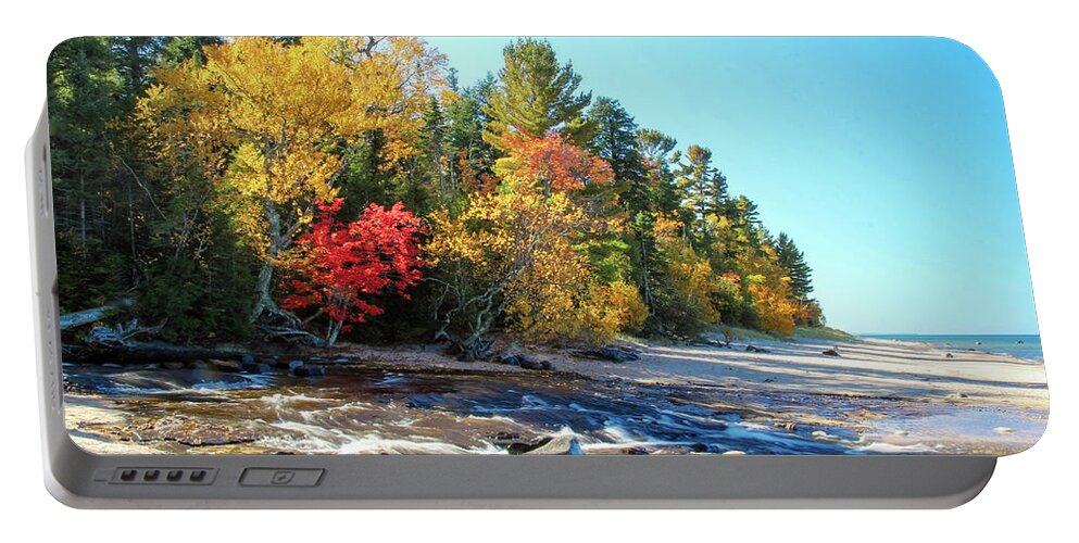 Usa Portable Battery Charger featuring the photograph Flowing Into Lake Superior by Robert Carter