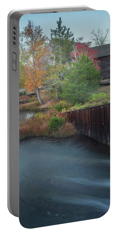 Autumn Portable Battery Charger featuring the photograph Flowing Water Past The Mill by Kristia Adams