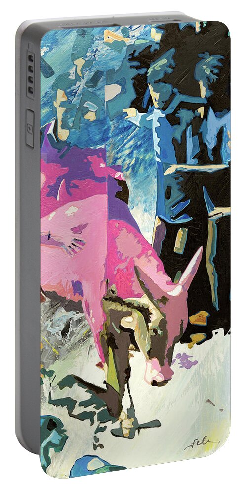 Bull Portable Battery Charger featuring the painting Flucht des Apis - Stier - by Uwe Fehrmann