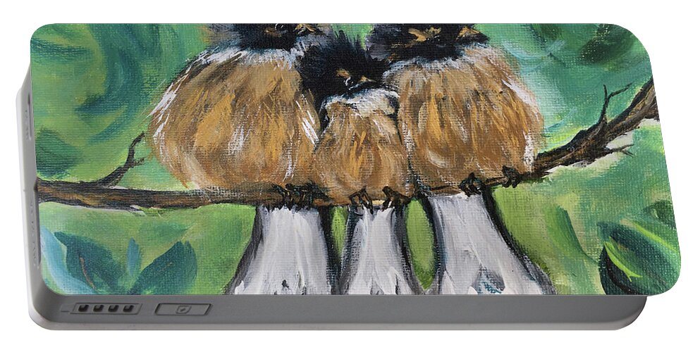 Birds Portable Battery Charger featuring the painting Fluffies by Roxy Rich