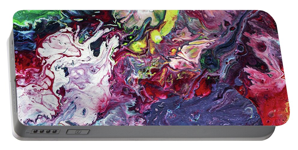 Fluid Portable Battery Charger featuring the painting Fluid Abstract Purple Green by Maria Meester