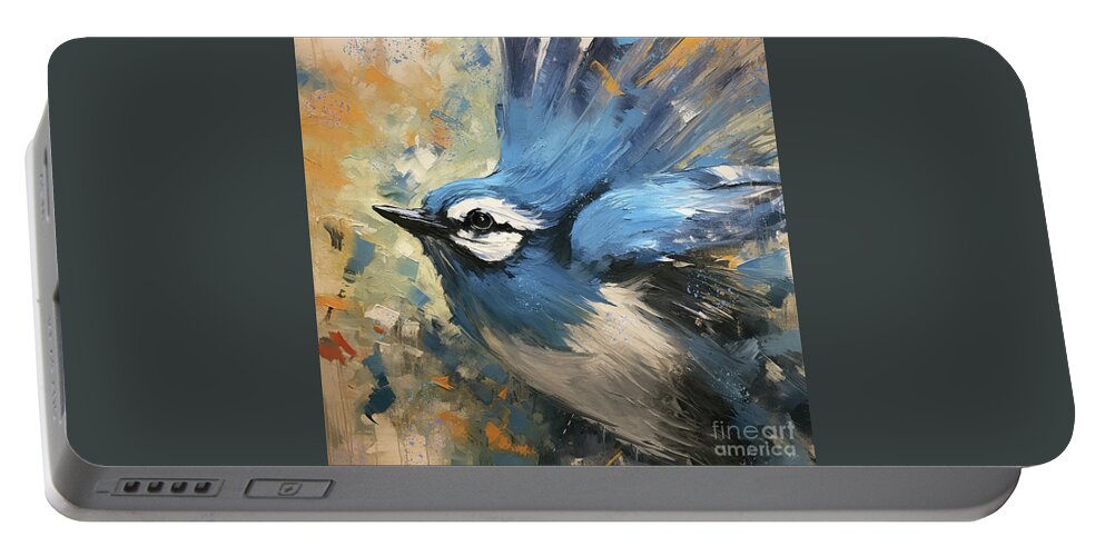 Blue Jay Portable Battery Charger featuring the painting Fly Little Blue Jay by Tina LeCour
