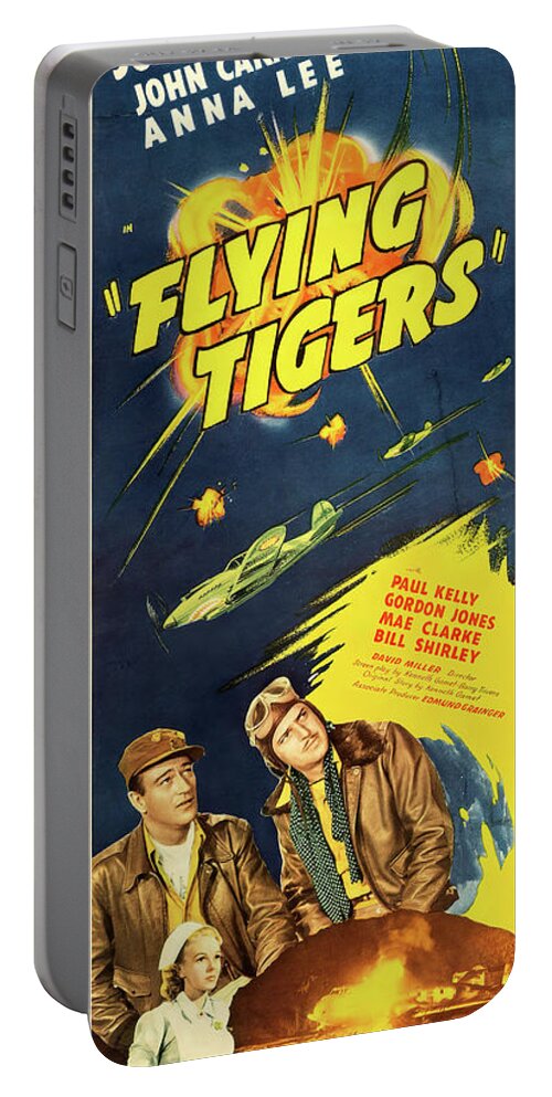 John Wayne Portable Battery Charger featuring the mixed media ''Flying Tigers'' poster 1942 by Movie World Posters