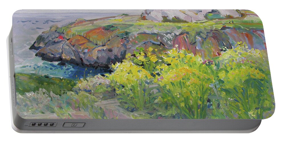Fog Portable Battery Charger featuring the painting Foggy Day Duncan's Landing by John McCormick