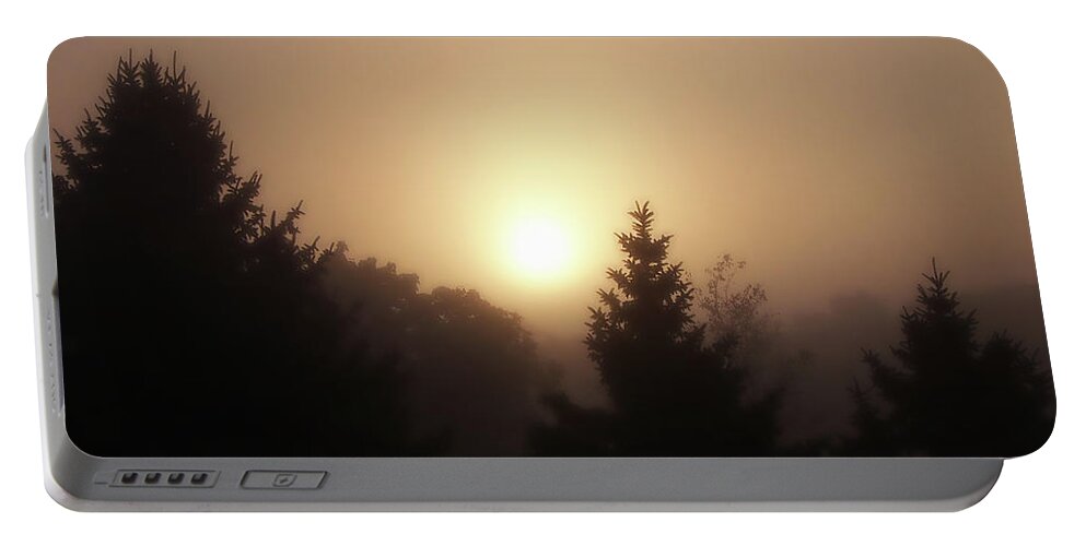 Sunrise Portable Battery Charger featuring the photograph Foggy Sunrise by Phil Perkins