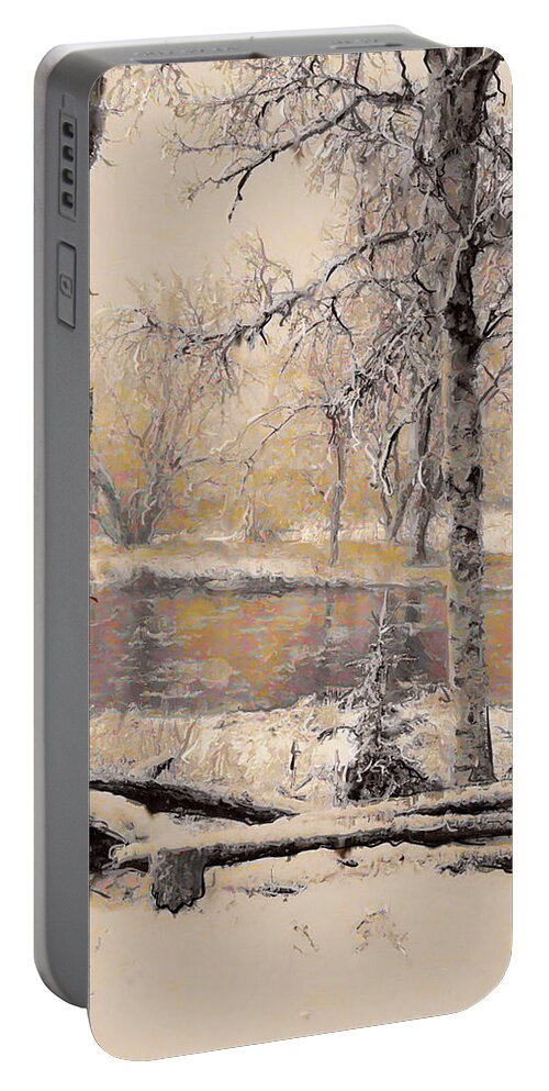 Winter Scene Portable Battery Charger featuring the digital art Foggy Winter Dusk by Leslie Montgomery