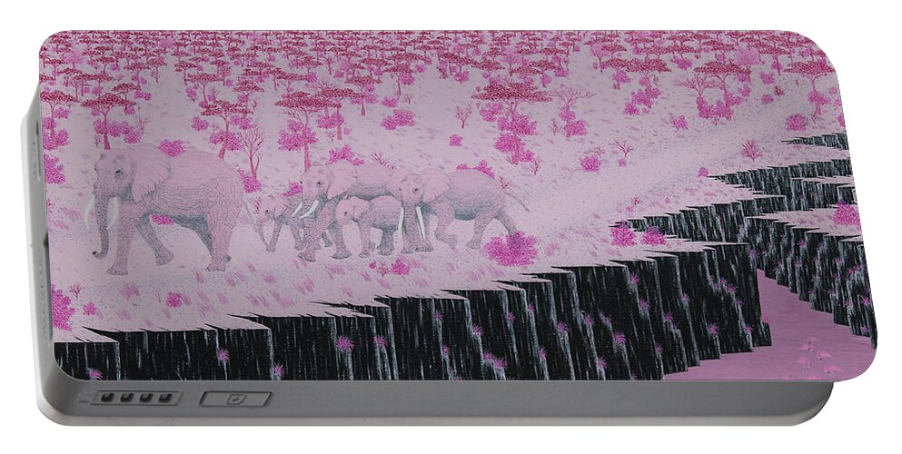 Pink Elephants Portable Battery Charger featuring the painting Following in Grandpas Footsteps by Doug Miller