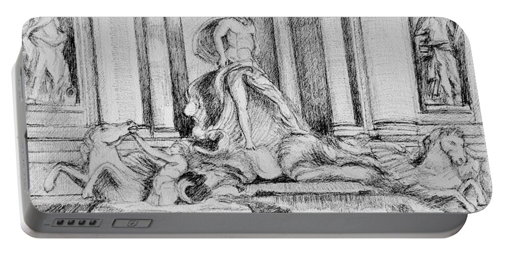 Fountain Portable Battery Charger featuring the drawing Fontana di Trevi Roma by Dai Wynn