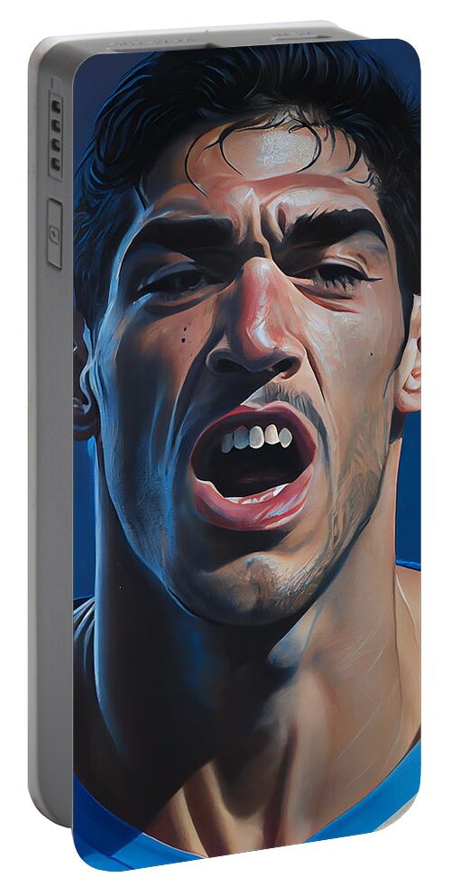 Footbal Star Luis Suarez Masterful Photoreal Art Portable Battery Charger featuring the painting Footbal Star Luis Suarez masterful photoreal ac by Asar Studios by Celestial Images
