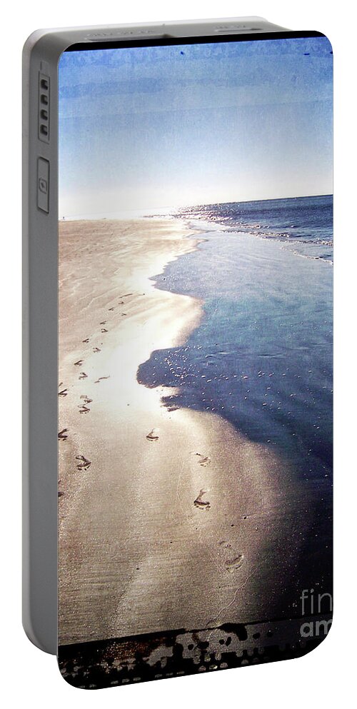 Hilton Head Island Portable Battery Charger featuring the digital art Footprints In The Sand by Phil Perkins
