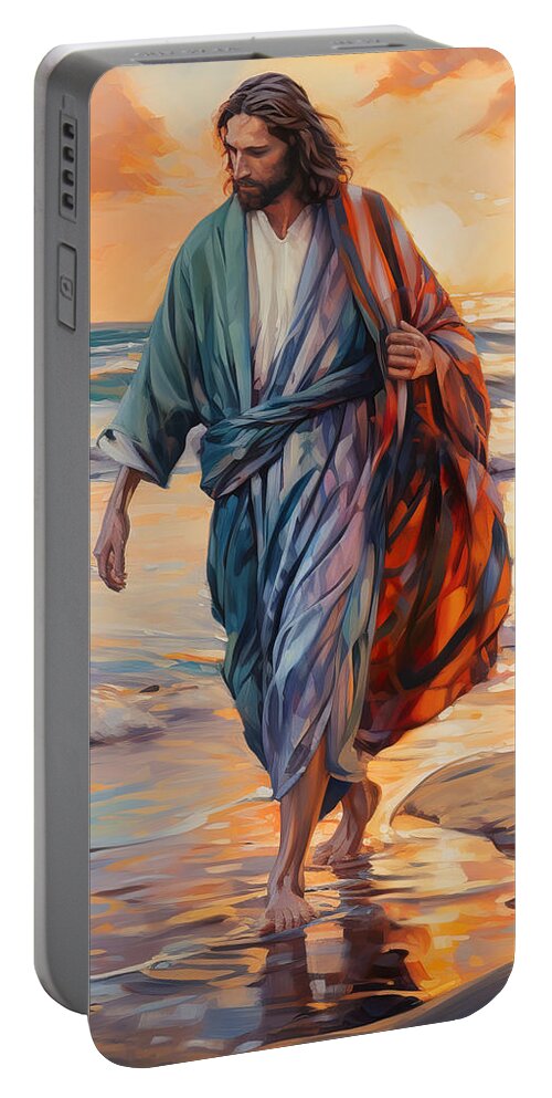 Spiritual Art Portable Battery Charger featuring the mixed media Footprints of Faith by Ivan Guaderrama