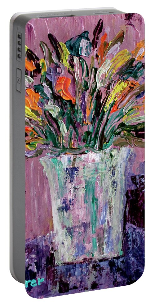 Flowers Portable Battery Charger featuring the painting Flowers For Amy by Teresa Moerer
