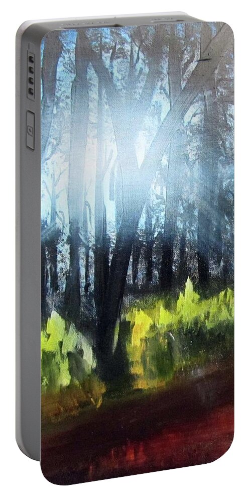 Gesso Portable Battery Charger featuring the painting After Bob Ross by Linda Feinberg