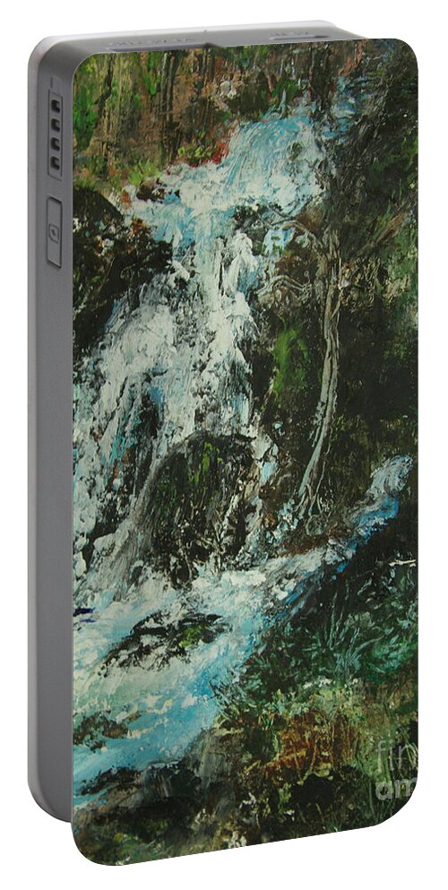 Landscape Portable Battery Charger featuring the painting Forest Cascade by Jeanette French