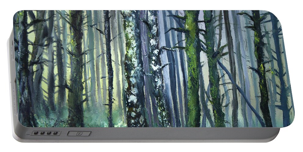 Dawn Portable Battery Charger featuring the painting Forest Dawn by Evelyn Snyder