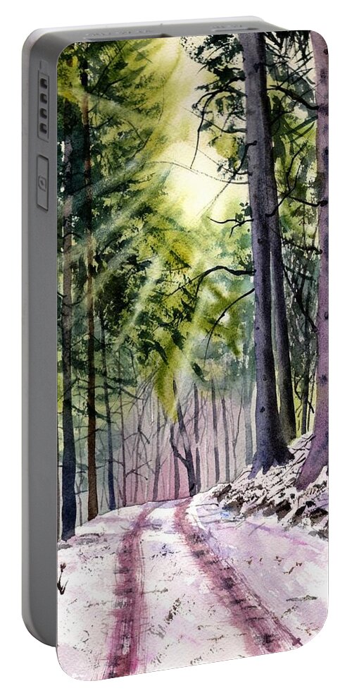 Glow Portable Battery Charger featuring the painting Forest Light by Tammy Crawford