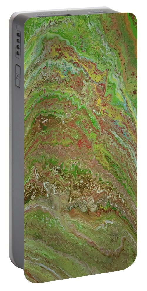 Green Portable Battery Charger featuring the mixed media Forest Pour by Aimee Bruno