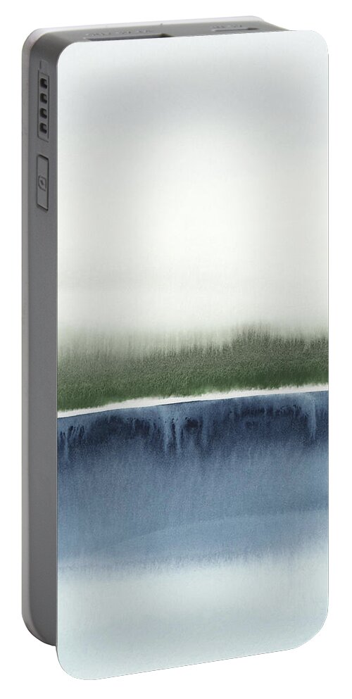 Navy Portable Battery Charger featuring the painting Forest Reflection I by Rachel Elise