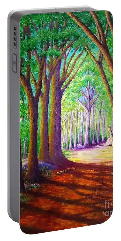 Forest Portable Battery Charger featuring the painting Forest Trail by Sarah Irland