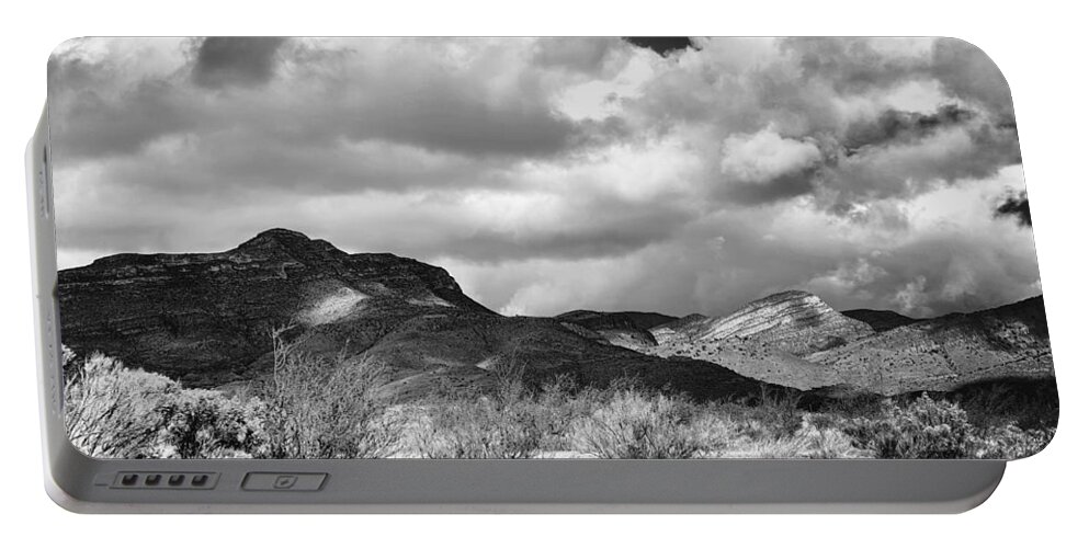 Photograph Black White Desert Arizona Portable Battery Charger featuring the photograph Fort Huachuca Vista by Beverly Read