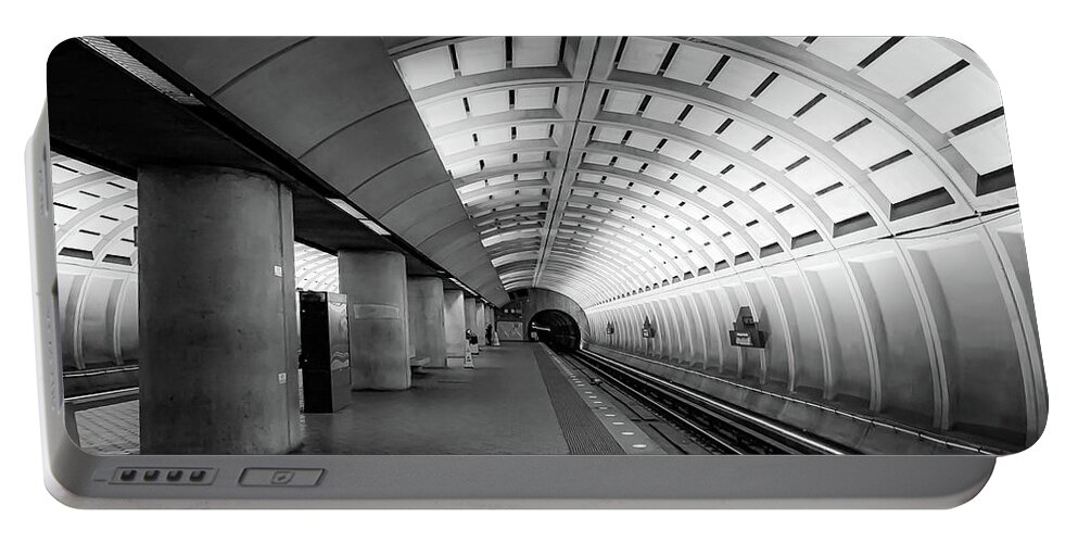 Black And White Portable Battery Charger featuring the photograph Fort Totten Station by Lora J Wilson
