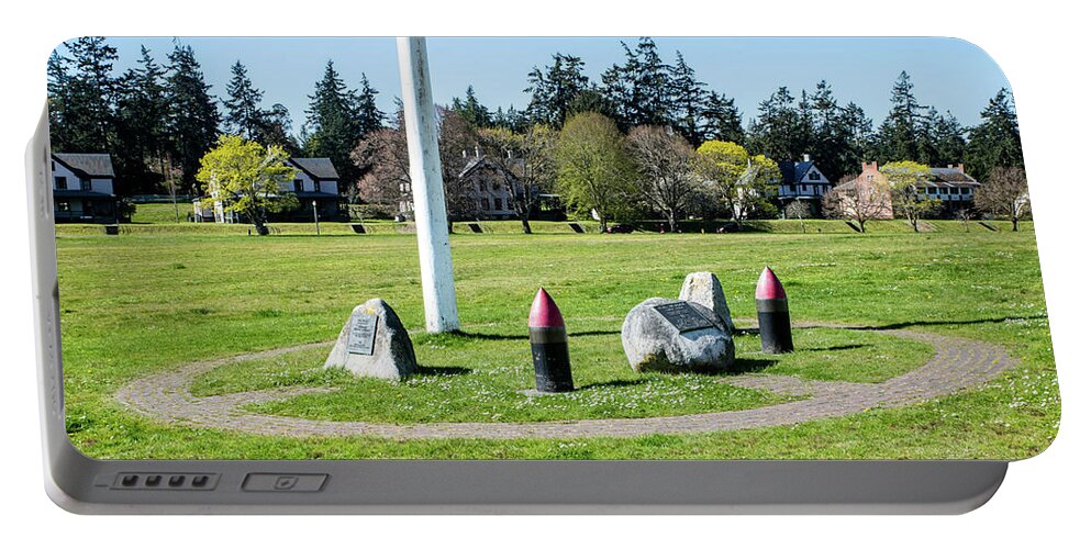 Fort Worden Flagpole Portable Battery Charger featuring the photograph Fort Worden Flagpole by Tom Cochran