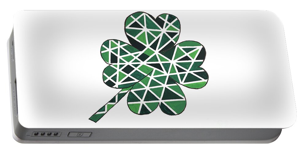 Four Leaf Clover Portable Battery Charger featuring the mixed media Four Leaf Clover by Lisa Neuman