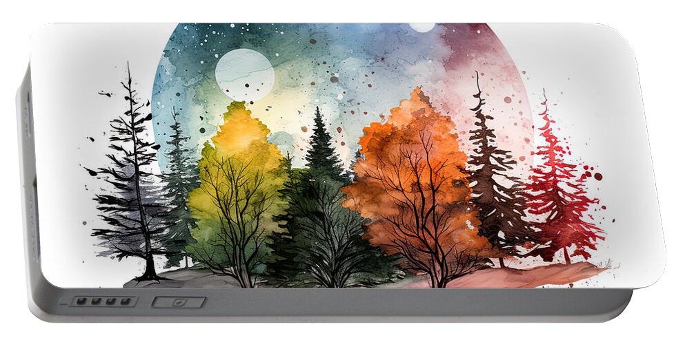 Four Seasons Portable Battery Charger featuring the painting Four Seasons Landscapes by Lourry Legarde