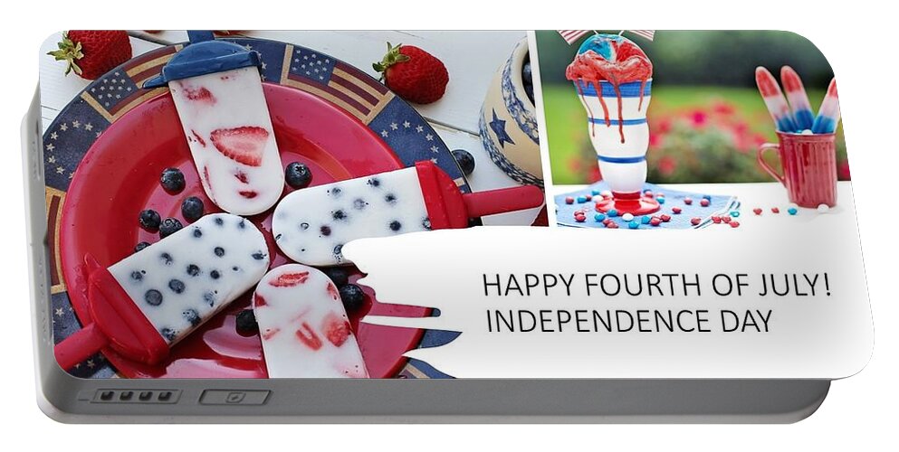 4th Of July Portable Battery Charger featuring the mixed media Fourth of July Picnic by Nancy Ayanna Wyatt