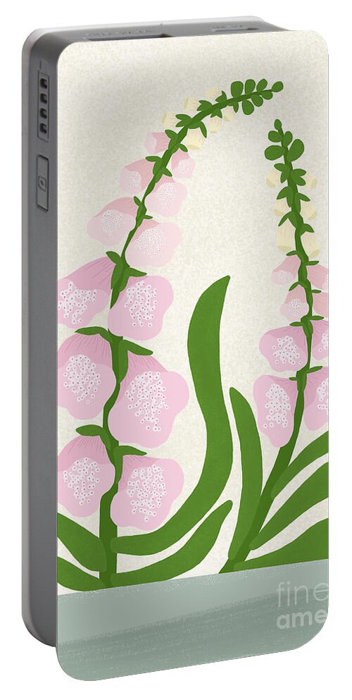 Foxgloves Flowers Portable Battery Charger featuring the drawing Foxglove flowers by Min Fen Zhu