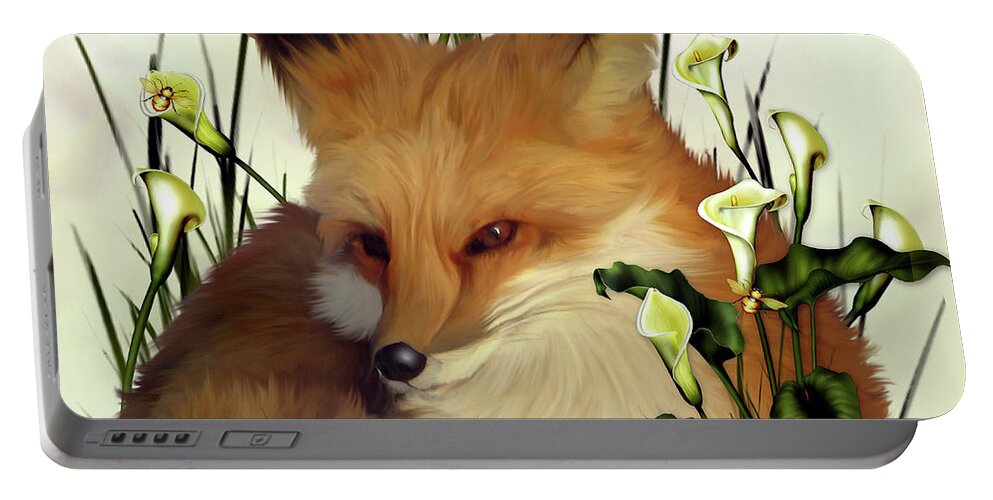 Fox Portable Battery Charger featuring the digital art Foxy by Elaine Manley