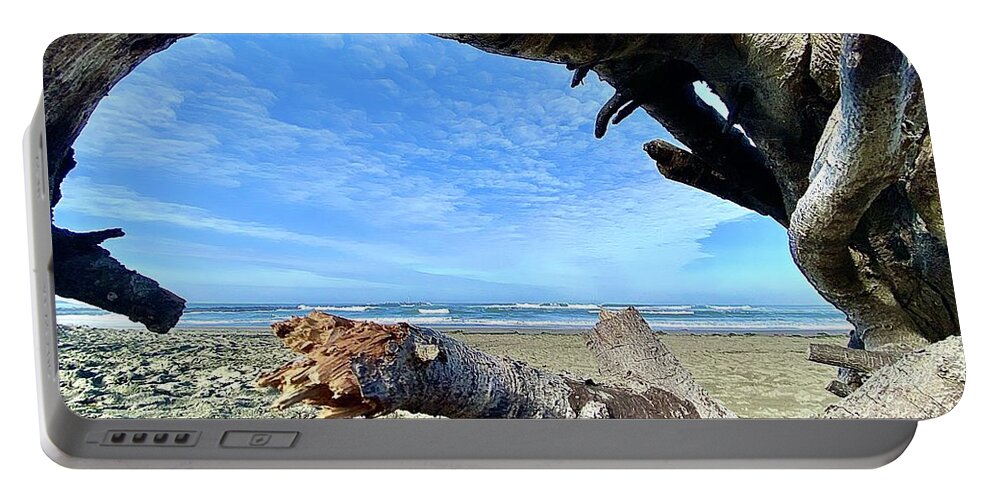 Humboldt Portable Battery Charger featuring the photograph Framed by Driftwood by Daniele Smith
