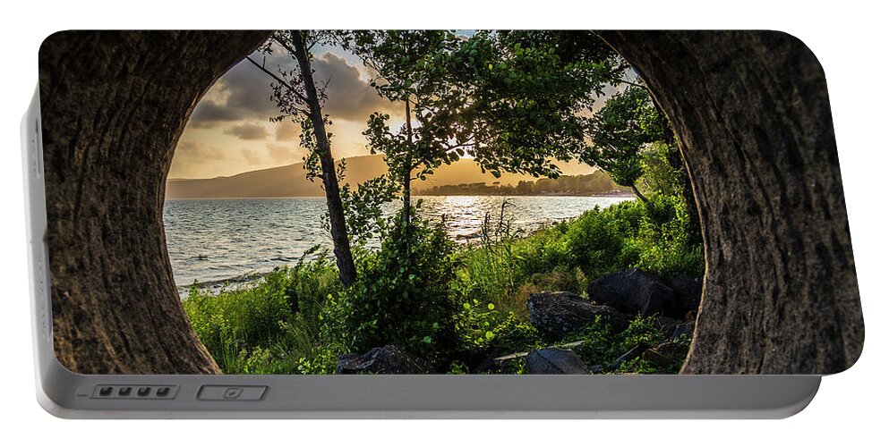 Lake Bracciano Portable Battery Charger featuring the photograph Framed view of Lake Bracciano by Fabiano Di Paolo