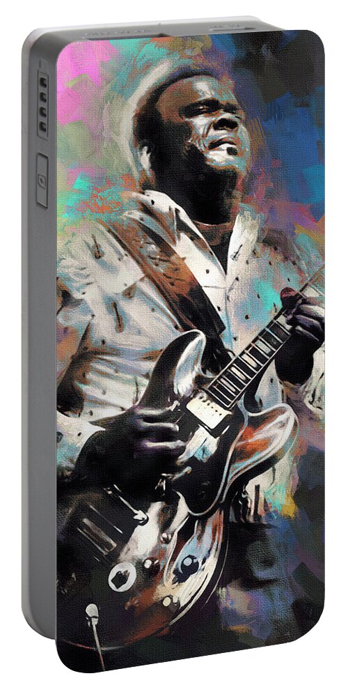 Freddie King Portable Battery Charger featuring the mixed media Freddie King Blues Guitar by Mal Bray