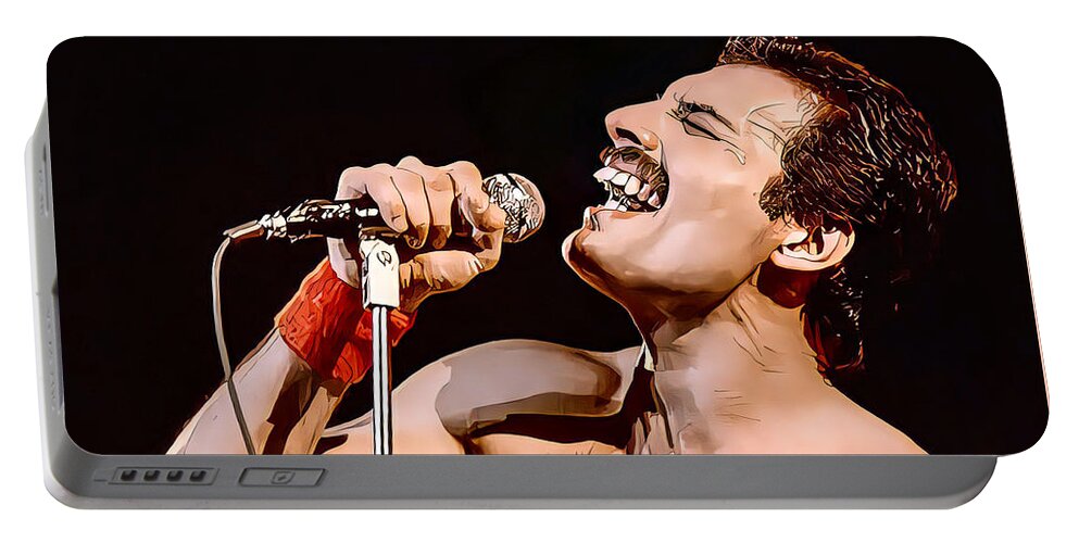 Freddie Mercury Wembley Portable Battery Charger featuring the painting Freddie Mercury Colour Painting by Vincent Monozlay