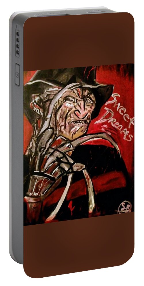 He Still Scares Me As An Adult ❤️ Portable Battery Charger featuring the painting Freddy Krueger by Shemika Bussey