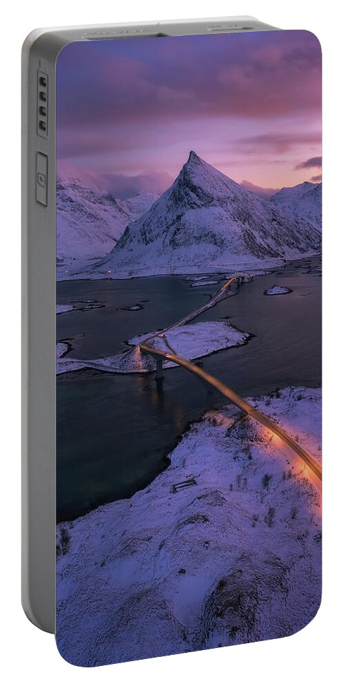 Fredvang Portable Battery Charger featuring the photograph Fredvang Winter Sunset by Tor-Ivar Naess