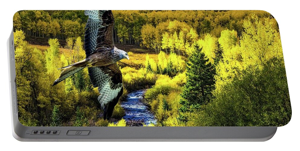 Hawk Portable Battery Charger featuring the digital art Free Flying by Norman Brule