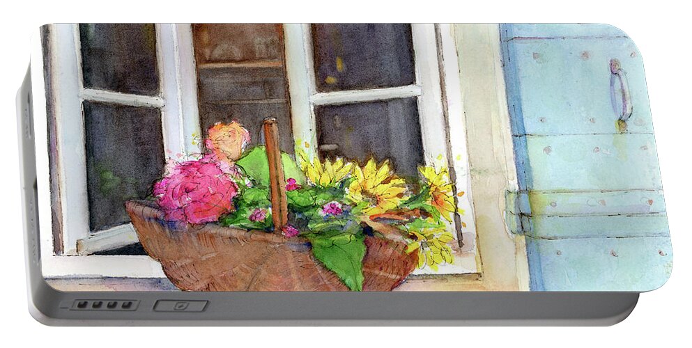French Window Basket Portable Battery Charger featuring the painting Fresh cut by Rebecca Matthews