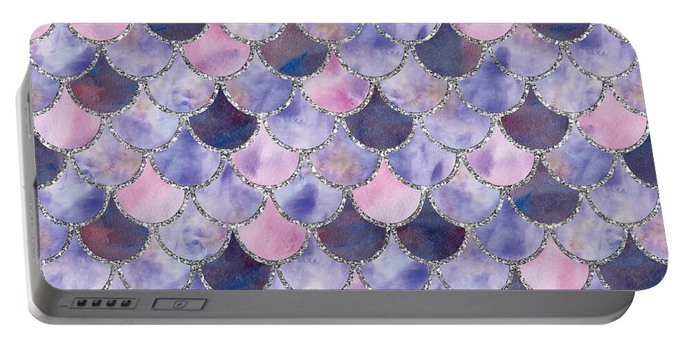 Mermaid Portable Battery Charger featuring the digital art Fresh Purple Mermaid Scales by Sambel Pedes