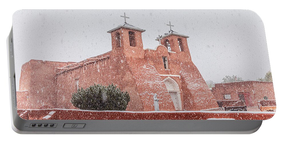 Taos Portable Battery Charger featuring the photograph Fresh Snow on the St Francis de Asis by Elijah Rael