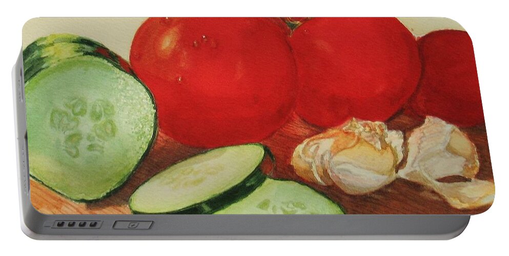 Still Life Portable Battery Charger featuring the painting Fresh Veggies by Karen Ilari