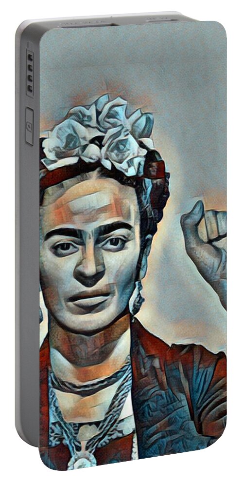 Frida Kahlo De Rivera Portable Battery Charger featuring the painting Frida Kahlo Mug Shot Mugshot 2 by Tony Rubino